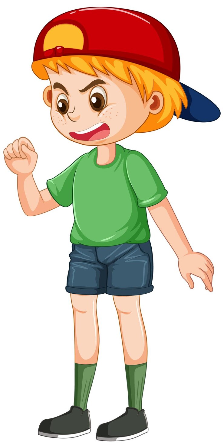 Gratis Vector een jongen met een boos gezicht stripfiguur