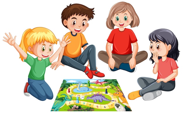 Een kinderen spelen bordspel op witte achtergrond