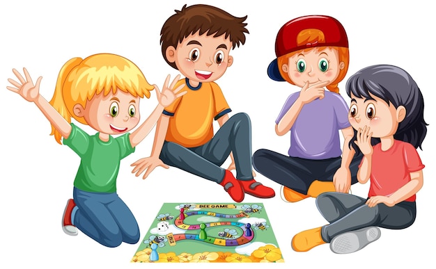 Gratis vector een kinderen spelen bordspel op witte achtergrond