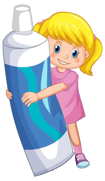 Een klein meisje met tandpasta op een witte achtergrond