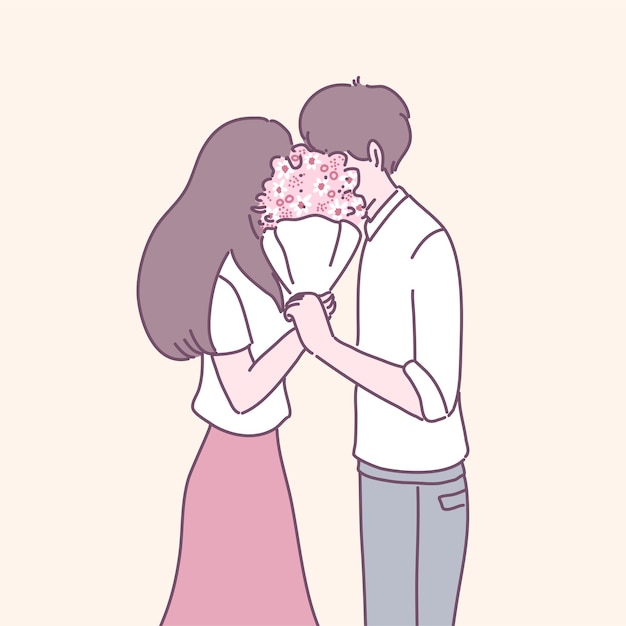 Een man die bloemen geeft aan de vrouw van wie hij houdt