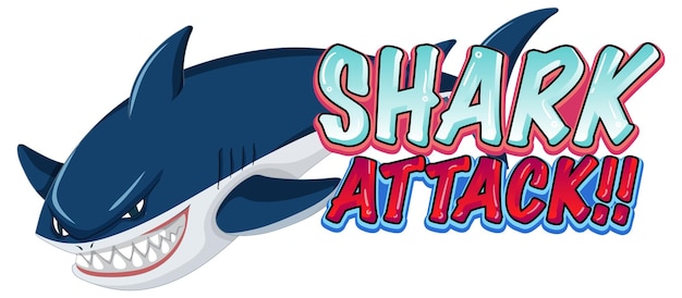 Een marine-logo met grote blauwe haai en shark-aanvaltekst