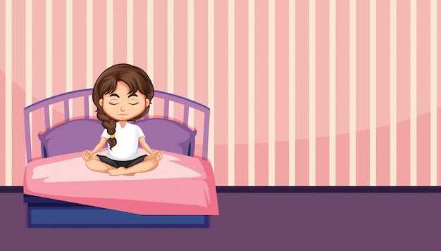 Gratis vector een meisjesmeditatie in de slaapkamer