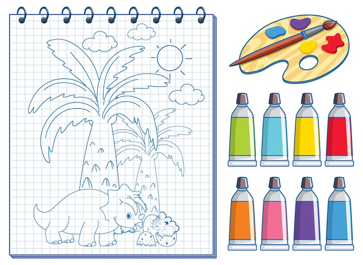 Gratis Vector een notitieboekje met een doodle schetsontwerp en aquarel