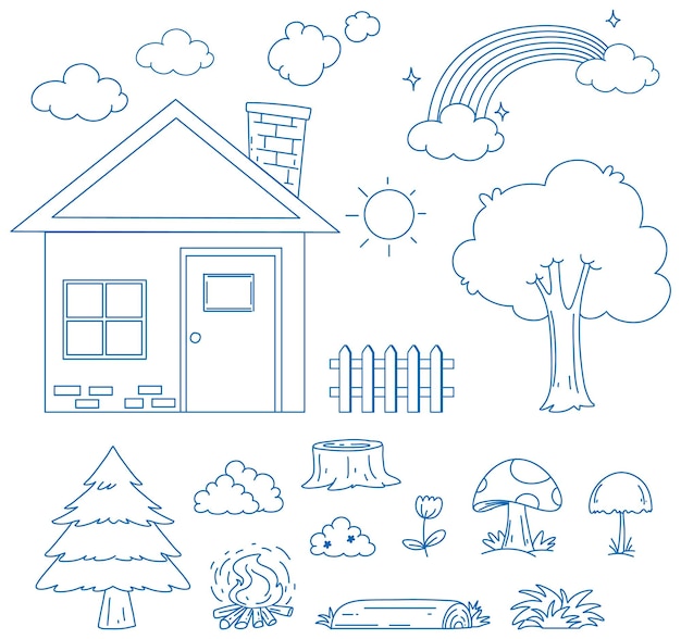 Gratis vector een papier met een doodle ontwerp van het huis en de boom