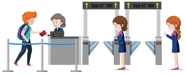 Een passagier loopt naar de ingang van de boarding gate