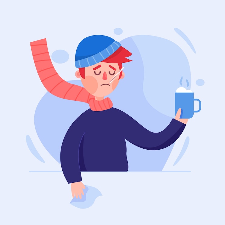 Gratis Vector een persoon met een verkoudheid geïllustreerd
