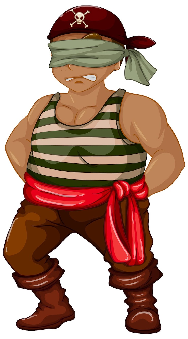 Gratis Vector een piraat man met blinddoek stripfiguur geïsoleerd