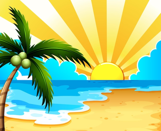 Gratis vector een prachtig strand met een kokospalm
