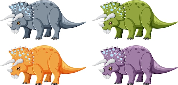 Een reeks triceratops-dinosaurussen op witte achtergrond