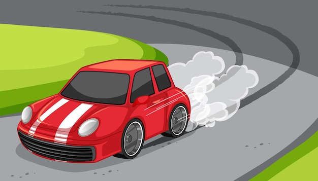 Gratis vector een rode auto rijden op de weg scene