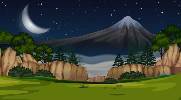 Een scène van de bergmening bij nachtachtergrond