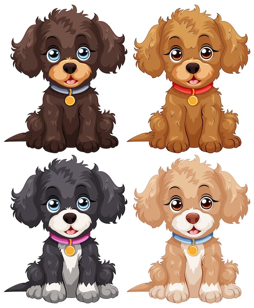 Gratis vector een schattig cartoon puppy kwartet.