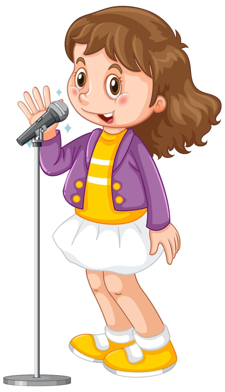 Gratis Vector een schattig meisje dat zingt met microfoon