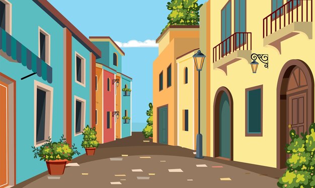 Een schilderachtige illustratie van een Europese straatscene