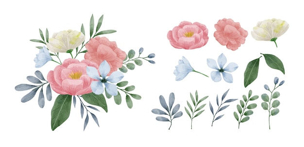 Gratis vector een set bloemen beschilderd met aquarellen