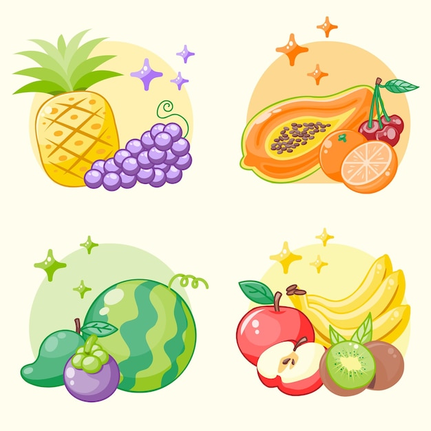 Een set glazen met sap fruit en groenten Diverse smoothies Illustratie in cartoon-stijl Vector drankjes