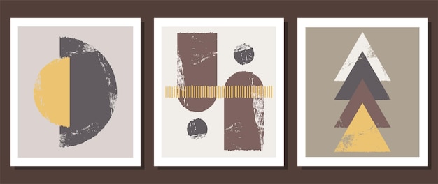 Een set van drie minimalistische geometrische posters. hedendaagse kunst. modieuze artistieke abstracte achtergrond. moderne stijl. boho.