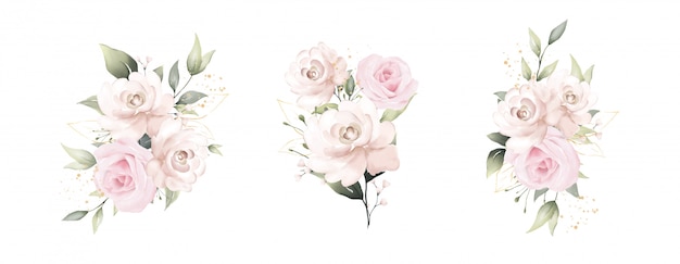 Een set van prachtige aquarel van rozen boeketten