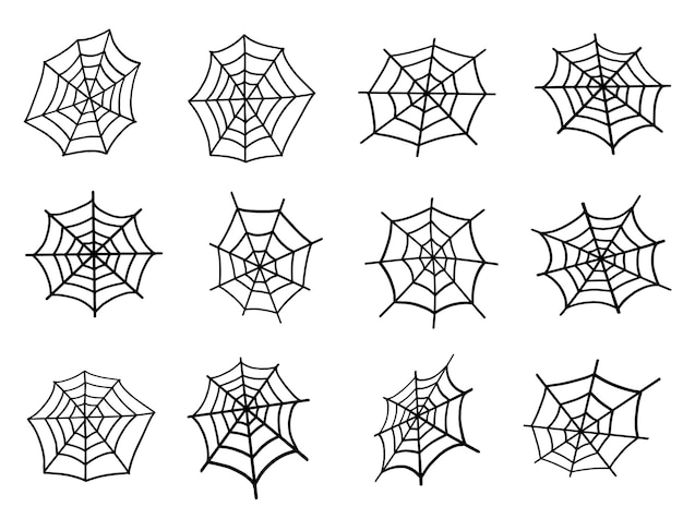 Een set van spinnenwebben op een witte achtergrond. ontwerp voor halloween. vector illustratie