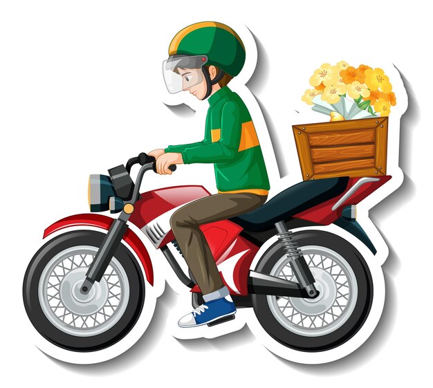 Een sticker met een bezorger op een motorfiets