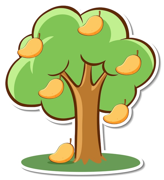 Gratis vector een sticker van een mangoboom op een witte achtergrond