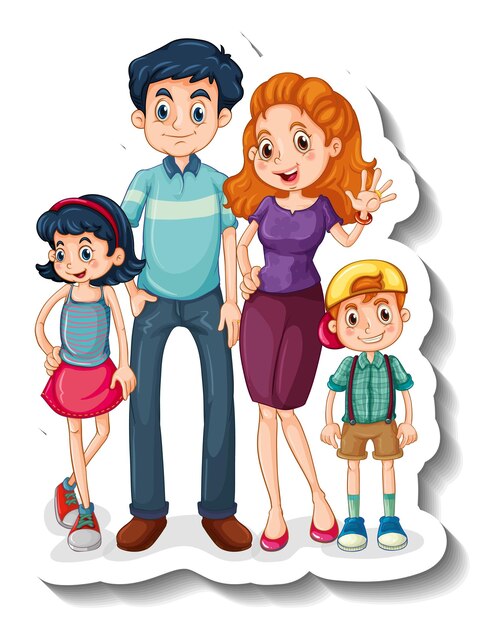 Een stickersjabloon met een stripfiguur van kleine familieleden