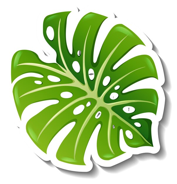 Een stickersjabloon met een tropisch blad geïsoleerd