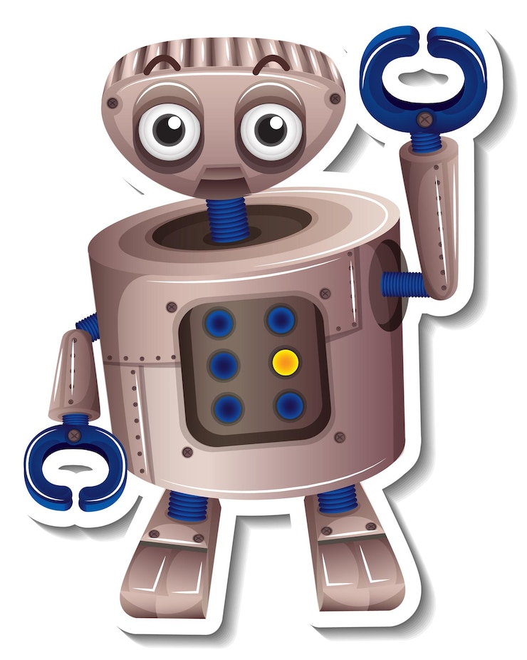 Gratis Vector een stickersjabloon met geïsoleerd robot speelgoed stripfiguur