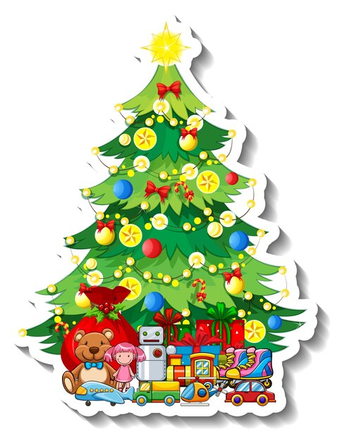 Een stickersjabloon met geïsoleerde kerstboom