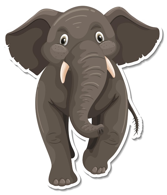 Een stickersjabloon van een stripfiguur van een olifant