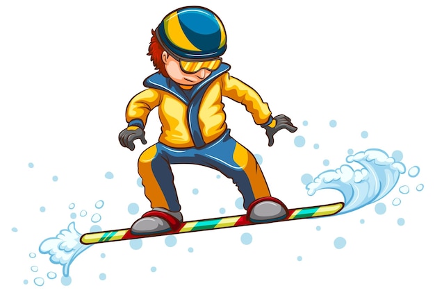 Een tekening van een jongen die een wintersportactiviteit beoefent