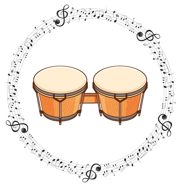 Gratis vector een timbales met muzieknoten op witte achtergrond