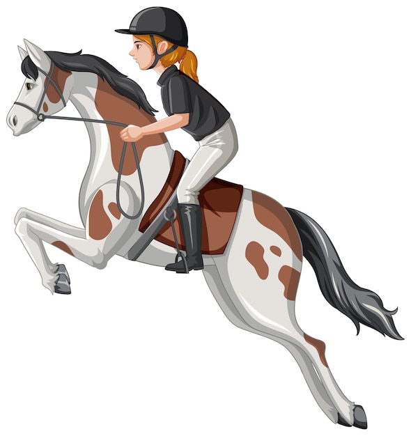 Een vrouw rijdt paard op witte achtergrond