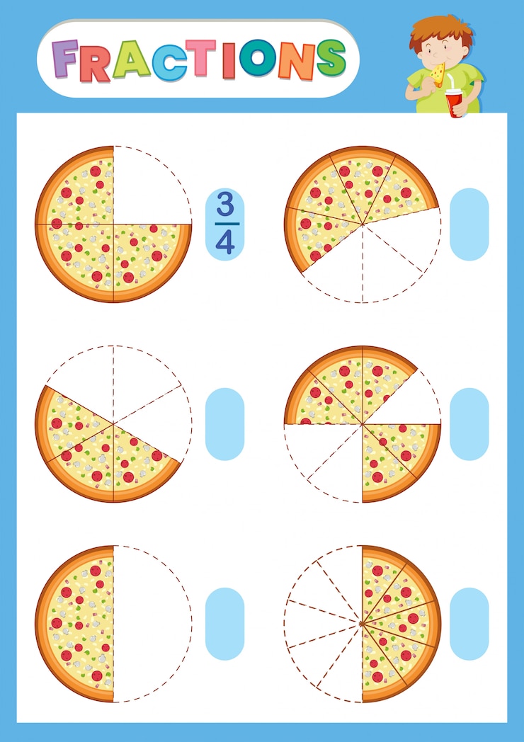 Gratis Vector een werkblad voor wiskundige breuken