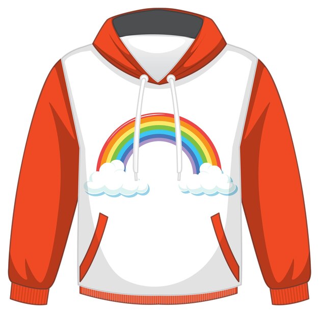 Een witte hoodie met oranje mouwen op een witte achtergrond