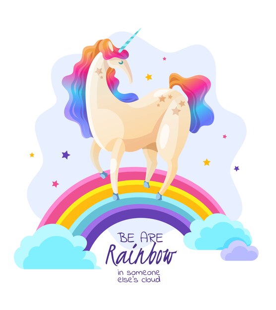 Eenhoorn op regenboog magische illustratie