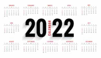 Gratis vector eenvoudig 2022 breed kalendersjabloonontwerp