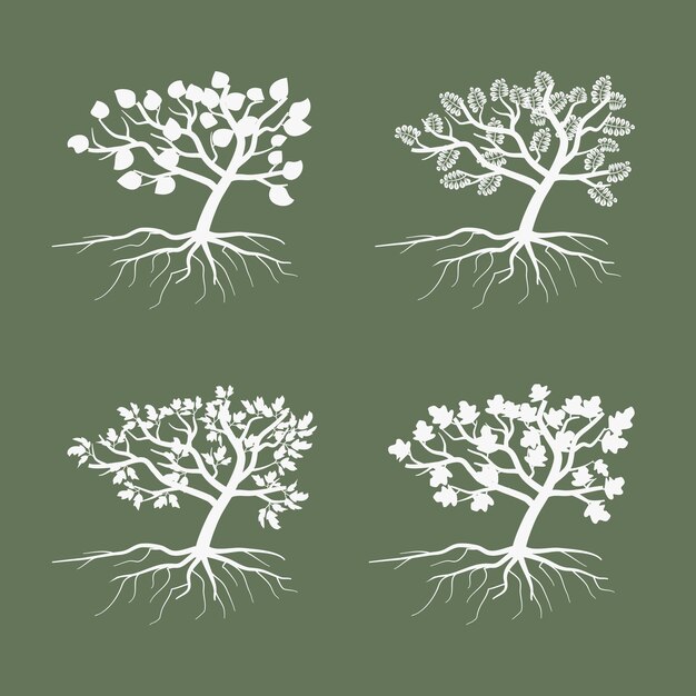 Eenvoudige bomen. Milieu symbool boom illustratie set. Verzameling van artistieke overzichtsboom met gebladerte