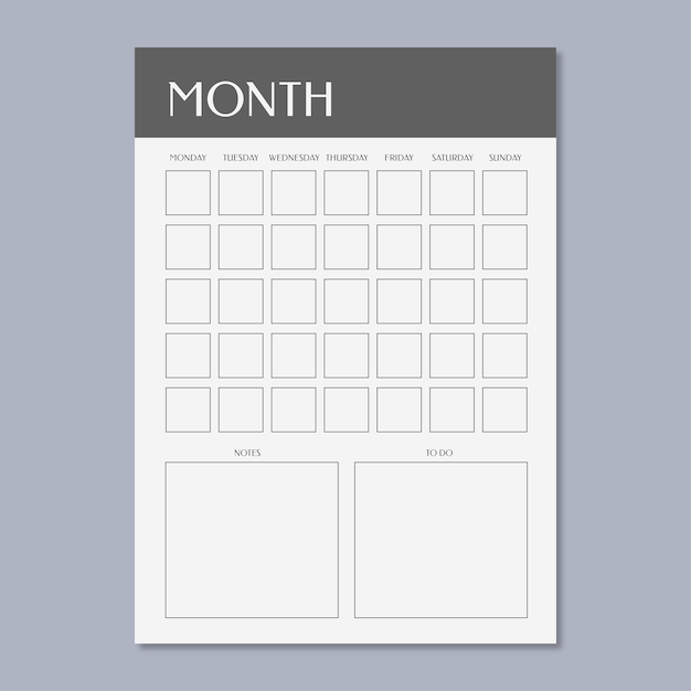 Gratis vector eenvoudige elegante maandelijkse lege kalender