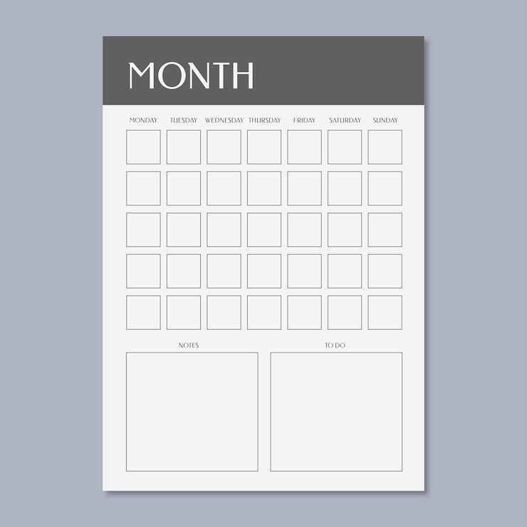 Gratis Vector eenvoudige elegante maandelijkse lege kalender