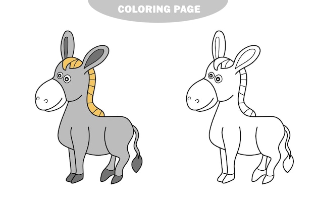 Eenvoudige kleurplaat vectorillustratie van cartoon ezel kleurboek