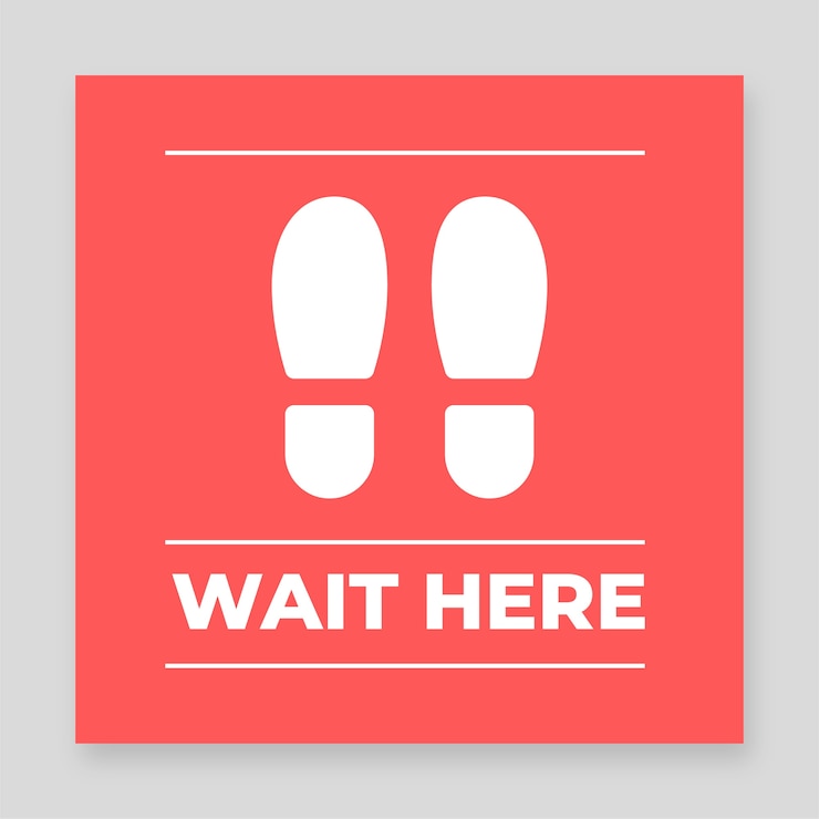 Gratis Vector eenvoudige platte wacht hier vloersticker