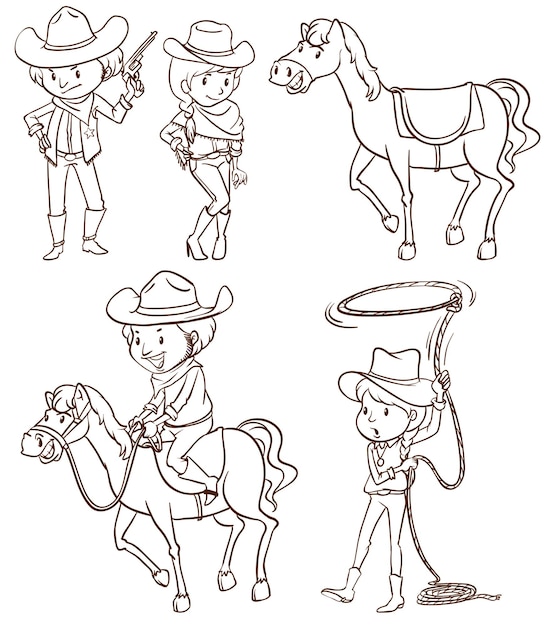 Eenvoudige schetsen van een cowboy
