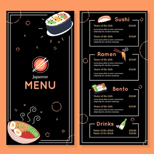 Gratis vector eenvoudige sushi menusjabloon