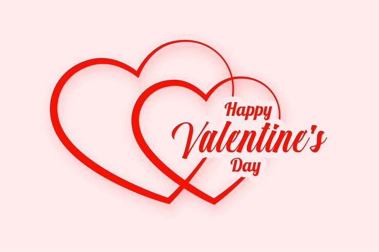 Gratis Vector eenvoudige valentijnsdag achtergrond met twee lijn harten