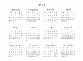 Gratis vector eenvoudige zwart-wit kalender 2024