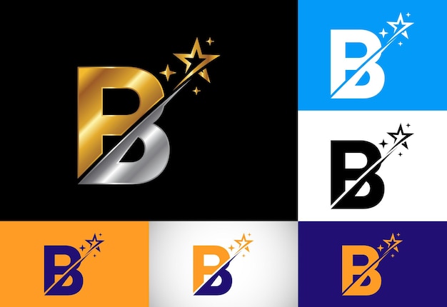 Eerste b monogram letter alfabet met swoosh en ster logo pictogram abstracte ster logo teken symbool ontwerp moderne vector logo voor bedrijf en bedrijf identiteit