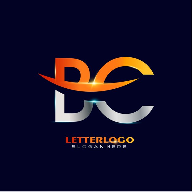 Eerste letter BC-logo met swoosh-ontwerp voor bedrijfs- en bedrijfslogo.