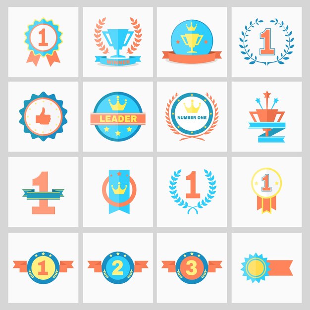 Eerste plaats badges en winnaar linten vector illustratie